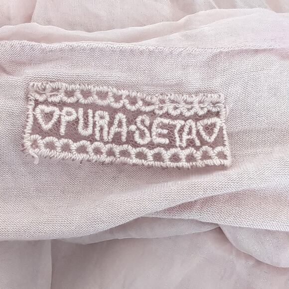 Pura Seta Made in Italy Top Womens OS 100% Silk Dusty Rose Smocked Waist Blouse - Picture 6 of 8